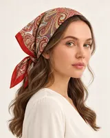 Mercan Kırmızı Paisley %100 İpek Twill Eşarp — 5