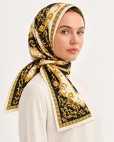 Siyah Altın Barok %100 İpek Twill Eşarp — 5