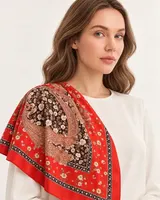 Kırmızı Siyah Çiçekli Paisley %100 İpek Twill Eşarp — 3
