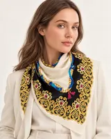 Lacivert Mavi Zincir Ornament %100 İpek Twill Eşarp — 3
