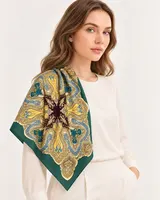 Zümrüt Sarı Ornament %100 İpek Twill Eşarp — 3
