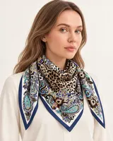 Lacivert Leopar Paisley %100 İpek Twill Eşarp — 2