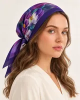 Mor Çiçek Bahçesi %100 İpek Twill Eşarp — 5