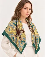 Zümrüt Sarı Ornament %100 İpek Twill Eşarp — 1