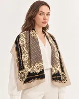Bej Siyah Zincir Ornament %100 İpek Twill Eşarp — 1