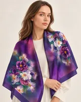 Mor Çiçek Bahçesi %100 İpek Twill Eşarp — 1