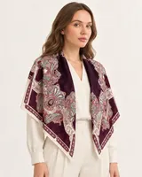 Bordo Krem Paisley %100 İpek Twill Eşarp — 1