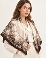 Kahve Leopar Zincir Ornament %100 İpek Twill Eşarp — 1