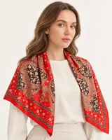 Kırmızı Siyah Çiçekli Paisley %100 İpek Twill Eşarp — 1