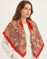 Mercan Kırmızı Paisley %100 İpek Twill Eşarp — 1